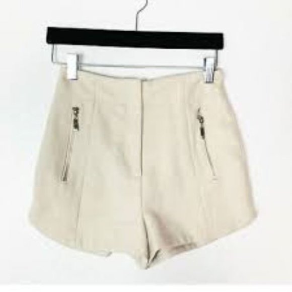 TOPSHOP high waisted beige shorts zip pockets 6 - Picture 1 of 6